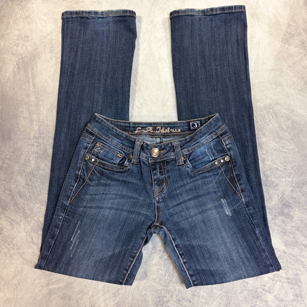 LA Idol USA Womens Size 3 Rhinestone‎ Embellished Low Rise Bootcut Jeans